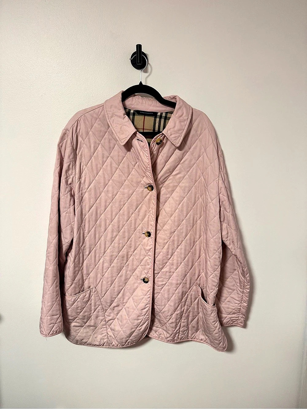 Burberry London Diamond Quilted Nova Check Lined Jacket in Pink